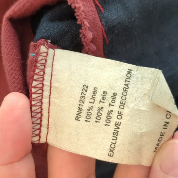 Anthropology Y2K Aquaris Ankle Boho Linen Navy Blue Wrap Pants with Pink Accents - Picture 6 of 7